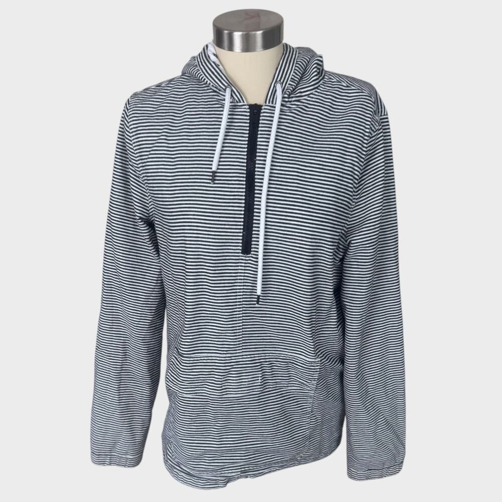 WD.NY Black Nautical Striped Hooded 1/4 Zip Pullover jacket